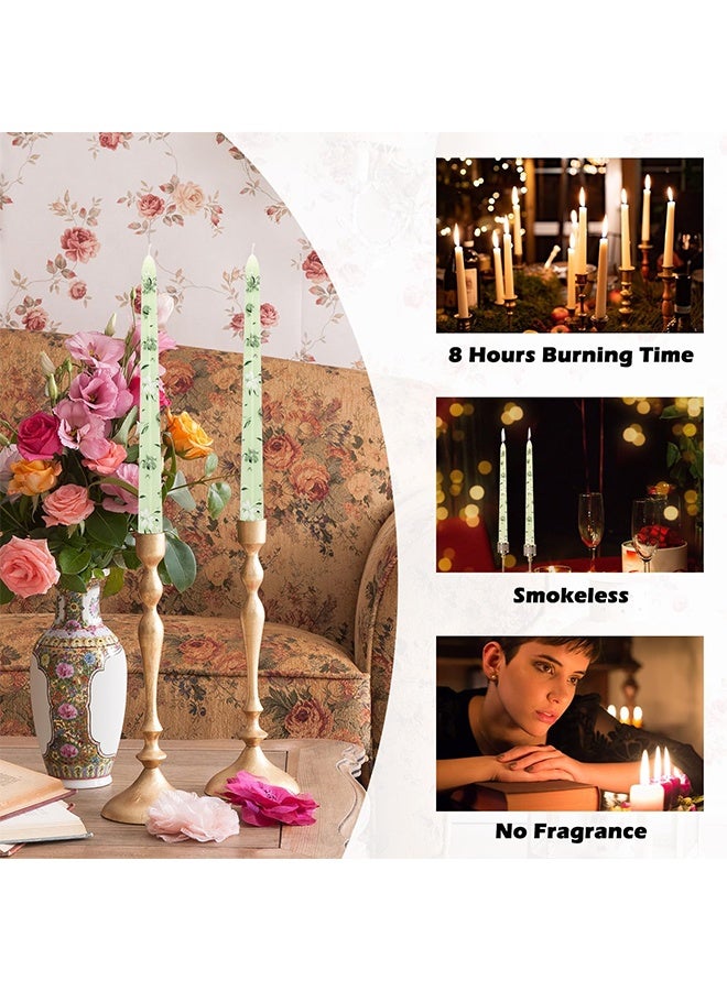 Dinner Candles 10 Inch Tapered Prints, Party Decoration, Non Drip Long Unscented Candle, Table Dinner Candles, Valentine's Day, Home Afternoon Tea Decoration,Ramadan Decorations, 2 Pack（Green) - Image 2